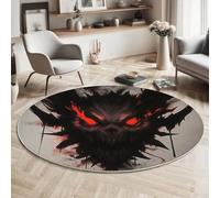 MIATCENRT Tappeto Salotto Rotondo Pelo Corto Antiscivolo, Stile Oscurità Fantasia Tappeti Corna Volto Demoniaco Grande per Decorativo Soggiorno Camera da Letto Cucina, Diametro 100cm, Grigio scuro