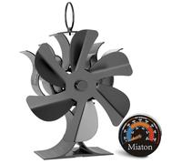 Miaton Ventilatore per stufa, con 6 lame, per camino, per canna fumaria, senza corrente, con termometro magnetico, accessori per camini