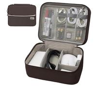 Miavers Organizzatore elettronico, pacchetto di accessori elettronici, organizer per cavi da viaggio, adatto per iPad Mini, disco rigido, cavo, caricabatterie (marrone, doppio strato)