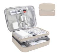 Miavers Organizzatore elettronico, pacchetto di accessori elettronici, organizer per cavi da viaggio, adatto per iPad Mini, disco rigido, cavo, caricabatterie (beige, tre strati)