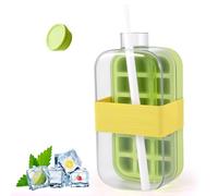 Miawtro Ice Cube Bottle 2 in 1 con cannuccia, vassoio per cubetti di ghiaccio con coperchio richiudibile, facile da sformare il cubetto di ghiaccio, per cubetti di ghiaccio e bevande ghiacciate (verde