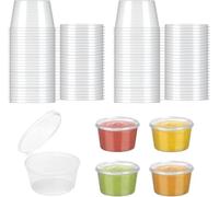 Miayical Bicchieri da Salsa in Plastica da 25ml,Mini Tazze Rotondi con Coperchio,Scatola per Salsa Chutney Trasparente,50pc Contenitori Ermetici per Sughi per Conservare Condimento E Piccoli Oggetti