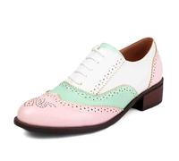 MiaZane Brogues Bicolore da Donna Oxford Color Block Tacco Spesso 3cm per Ufficio e Uso Quotidiano Punta Tonda Allacciatura,Rosa,47 EU