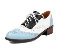 MiaZane Brogues Bicolore da Donna Oxford Color Block Tacco Spesso 3cm per Ufficio e Uso Quotidiano Punta Tonda Allacciatura,Blu,45 EU