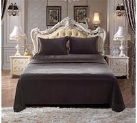 MiaZane Completo letto in poliestere effetto raso setoso con lenzuolo piano lenzuolo con angoli e federe tinta unita,Nero,TWIN