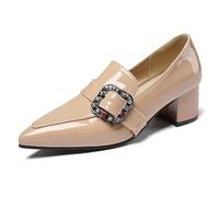 MiaZane Décolleté con Fibbia Decorata con Pietre, Punta a Punta, Tacco Blocco, per Lavoro e Serate, Pelle Lucida, Scarpe da Sera Slip-on, Tacco Medio,Apricot,36 EU