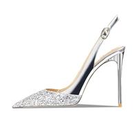 MiaZane Decolleté Donna con Paillettes Punta Accuminata Tacco a Spillo Cinturino alla Caviglia Pelle Verniciata Scarpe da Sera Moda con Design Brillante per Matrimonio,Silver10cm,37 EU