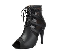 MiaZane Donne Peep Toe Stivali alla Caviglia Metallico Allacciatura Tacco Stiletto Gabbia Taglio con Zip Posteriore per Feste Sera,Black (11cm),41 EU