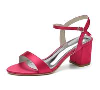 MiaZane Sandali con Tacco A Blocco in Raso Donna Punta Aperta Cinturino alla Caviglia Tacchi Eleganti Scarpe Eleganti per Festa Serale Ed Eventi Cocktail Texture Liscia,Rose Red,40 EU