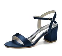 MiaZane Sandali con Tacco A Blocco in Raso Donna Punta Aperta Cinturino alla Caviglia Tacchi Eleganti Scarpe Eleganti per Festa Serale Ed Eventi Cocktail Texture Liscia,Dark Blue,38 EU
