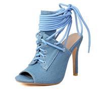 MiaZane Sandali con Tacco a Spillo in Denim con Lacci Punta Aperta 10.5cm Stivaletti alla Caviglia Outfit da Festival Stivaletti col Tacco Alto per Concerto Estivo e Vacanza,Blu,43 EU