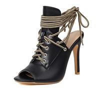 MiaZane Sandali con Tacco a Spillo in Denim con Lacci Punta Aperta 10.5cm Stivaletti alla Caviglia Outfit da Festival Stivaletti col Tacco Alto per Concerto Estivo e Vacanza,Nero,47 EU