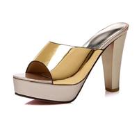 MiaZane Sandali Donna Tacco a Blocco Massiccio Specchio Punta Peep Toe Piattaforma Tacchi da Sera Slip On Sandali da Sera Scarpe da Cocktail Calzature da Gala Cena di Banchetto,d'oro,42 EU