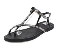 MiaZane Sandali Gladiatori con Fascia a T Strass Donna Flat Punta Aperta Scarpe Romane Scarpe da Passeggio Estive Casual per Spiaggia e Pendolarismo Quotidiano Solette,Nero,41 EU