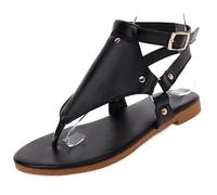 MiaZane Sandali Gladiatori Infradito Flat Romani Flat Punta Aperta con Cinturino alla Caviglia Regolabile Taglie Forti Infradito da Spiaggia Estivi Scarpe da Passeggio Casual,Nero,38 EU