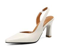 MiaZane Sandali Slingback con Tacco a Blocco Massiccio Solette in Memory Foam Punta a Punta Scarpe con Tacco da Lavoro Tacchi da Ufficio Court Scarpe Classiche,Beige,46 EU