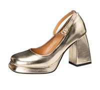 MiaZane Scarpe con Tacco a Piattaforma Tacco a Blocco Massiccio Punta Quadrata Classiche Court Scarpe Comode Scarpe con Tacco Alto con Piattaforma per Lavoro in Ufficio,d'oro,35 EU