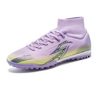 MiaZane Scarpe da Calcio Uomo Donna Alto Top Tacchetti TF e FG con Supporto alla Caviglia Durevole Antiscivolo Scarpe da Calcio Esterno per Allenamento e Partita,Lilac tf,44 EU