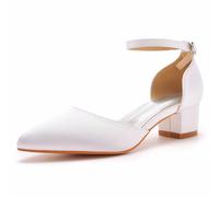 MiaZane Scarpe da Sposa da Donna in Raso Bianco con Tacco Basso - Punta a Punta, Cinturino alla Caviglia - Ideale per spose e Occasioni Speciali - Classico, Comodo,Bianca,39 EU