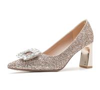 MiaZane Scarpe da Sposa Donna Glitter a Punta Tacco Largo per Matrimonio e Ricevimento Décolleté con Fibbia di Cristallo Scarpe Eleganti,Champagne,39 EU