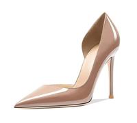 MiaZane Scarpe di Corte Donna Eleganti con Punta Accuminata Taglio Laterale Tacchi a Spillo Slip On Tacchi Alti per Matrimonio e Banchetto Serale Pelle Verniciata,Nude,36 EU