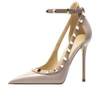 MiaZane Scarpe Eleganti Donna con Cavigliera con Borchie Punta a Punta Tacchi Stiletto Pelle Verniciata Decolleté con Tacco Alto Eleganti Vestito Banchetto Cocktail Party,Gray 12cm,36 EU