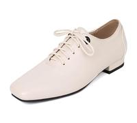 MiaZane Scarpe Eleganti Oxford con Lacci da Donna Brogues Derbys Punta Quadrata Scarpe Formali per La Scuola negli Affari, Festa E Lavoro,Beige,36 EU