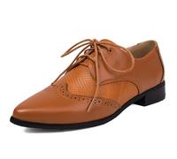 MiaZane Scarpe Oxford con Punta Alette da Donna in Similpelle Stringate Brogues con Dettagli Traforati Scarpe Classiche Basse per Ufficio E Uso Quotidiano,Marrone,43 EU