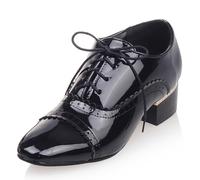 MiaZane Scarpe Oxford Donna Pelle Scamosciata Lucida Tacco a Blocco Punta Tonda Allacciatura Brogues per Quotidiano e Ufficio Stile Vintage Soletta Comoda Larghezza Ampia,Nero,35 EU