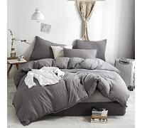 MiaZane Set Copripiumino Microfibra Spazzolata Lavata Morbido Accogliente con Federe Leggero Antipiega Per Pelle Sensibile Twin Queen King,Light grey,FULL