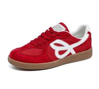 MiaZane Sneakers Casual Coreane da Donna con Lacci Punta Tonda Plantare in Memory Foam Tacco Largo A Blocco Scarpe da Allenamento per Uso Quotidiano E Stile Urbano,Rosso,41 EU