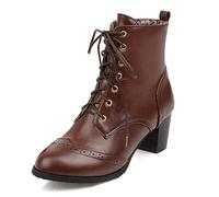 MiaZane Stivaletti con Lacci Tacco Largo Dettaglio Brogue Stile Vintage Moda retrò Uso Quotidiano Ufficio Festa comodità nel Camminare,Marrone,43 EU