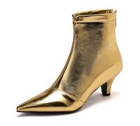 MiaZane Stivaletti Donna Effetto Metallizzato Punta a Punta Tacco Kitten Scarpe da Ufficio alla Moda per Cocktail Cerniera Laterale Altezza Tacco 5cm Calzature,d'oro,40 EU