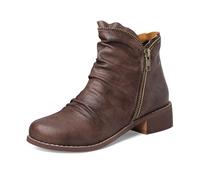 MiaZane Stivaletti in Pelle con Zip Laterale Tacco Basso A Blocco Supporto Stabile per Passeggiate Quotidiane Ufficio Viaggi Autunno Inverno,Dark Brown,41 EU