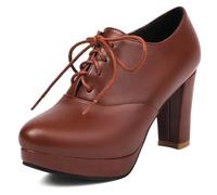 MiaZane Tacones Altos con Plataforma y Cordones para Mujer, Punta Afilada Estilo Oxford en PU con Tacón Grueso de 8CM, Estilo Vintage Elegante para Oficina, Fiestas, Bodas,Marrone,47 EU