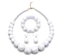 MIAZQ Set di gioielli con perline bianche per donna, collana, braccialetto, orecchini, perline acriliche grosse, accessori per Halloween, streghe cavernicole costume gioielli per feste, Adjustable