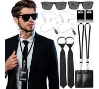 MIB Costume da uomo in nero, da donna e da bambino, 12 pezzi, spia agente segreto, agente agente, costume da uomo, accessorio da donna, nero, occhiali da sole per carta d'identità, cravatta, costume