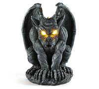 MIBUNG Grande statua a forma di gargoyle alato con luci solari, decorazione per esterni, gargoyle seduto, drago, giardino, guardiano, gotico, spaventoso, decorazione per patio, cortile, prato, regalo