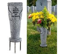 MIBUNG Vaso per cimitero con picchetti, per fiori freschi/artificiali, con ali d'angelo, decorazione per tombe, ideale come regalo di simpatia