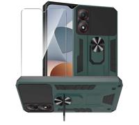 MIBZOR Cover Compatibile con ZTE Blade A34 (6.6"), 1 Verde Case e 1 Pezzi Vetro Temperato Pellicola Protettiva, PC + TPU Custodia Antiurto con Staffa Ruotabile a 360°