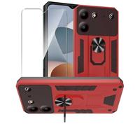 MIBZOR Cover Compatibile con ZTE Blade A54 (6.6"), 1 Rosso Case e 1 Pezzi Vetro Temperato Pellicola Protettiva, PC + TPU Custodia Antiurto con Staffa Ruotabile a 360°