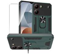 MIBZOR Cover Compatibile con ZTE Blade A54 (6.6"), 1 Verde Case e 1 Pezzi Vetro Temperato Pellicola Protettiva, PC + TPU Custodia Antiurto con Staffa Ruotabile a 360°