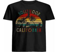 MICAOJI Vintage Retro Holly California Cool CA 70's 80's Style California T-Shirt Sweatshirt Short Sleeve Tops Black XL