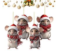Mice 2D Acrylic Christmas Ornaments | Set Of 4 2D Acrylic Animal Pendants, Perfect Christmas Tree Decorations And Party Supplies For Wall, Door, Window, Outdoor Patio, Yard, Living Room, Bedroom, And