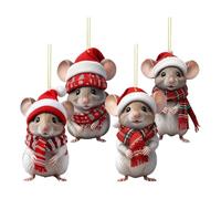 Mice 2D Acrylic Christmas Ornaments | Set Of 4 2D Acrylic Animal Pendants, Perfect Christmas Tree Decorations And Party Supplies For Wall, Door, Window, Outdoor Patio, Yard, Living Room, Bedroom, And