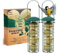 Mice&Co Mangiatoia per Uccelli da Esterno con Palle di Grasso - Casetta per Uccellini Giardino con Sfere di Lardo I Pack 2 Mangiatoie per Volatili e 16 Palline di Cibo