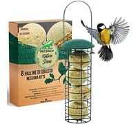 Mice&Co Mangiatoia per Uccelli da Esterno con Palle di Grasso - Casetta per Uccellini Giardino con Sfere di Lardo I Pack 1 Mangiatoia per Volatili e 12 Palline di Cibo