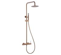 MICE - Set asta monocomando estensibile da 82 cm a 115 cm - Colonna monocomando con spruzzatore, manico, soffione - rubinetteria da bagno color rame - oro rosa spazzolato BDD038/ORC