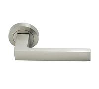 Micel - 03931 - Set di maniglia con rosetta, 50 mm e maniglia quadrata, finitura nichel satinato, colore argento, 135 x 50 x 54 mm