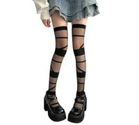 MICFENY Sottoculture giapponesi Punk Seta Sopra il Ginocchio Calze Lunghe per le Donne Croci Modello Bendaggio Sottile Coscia Calze Alte Calze Calze